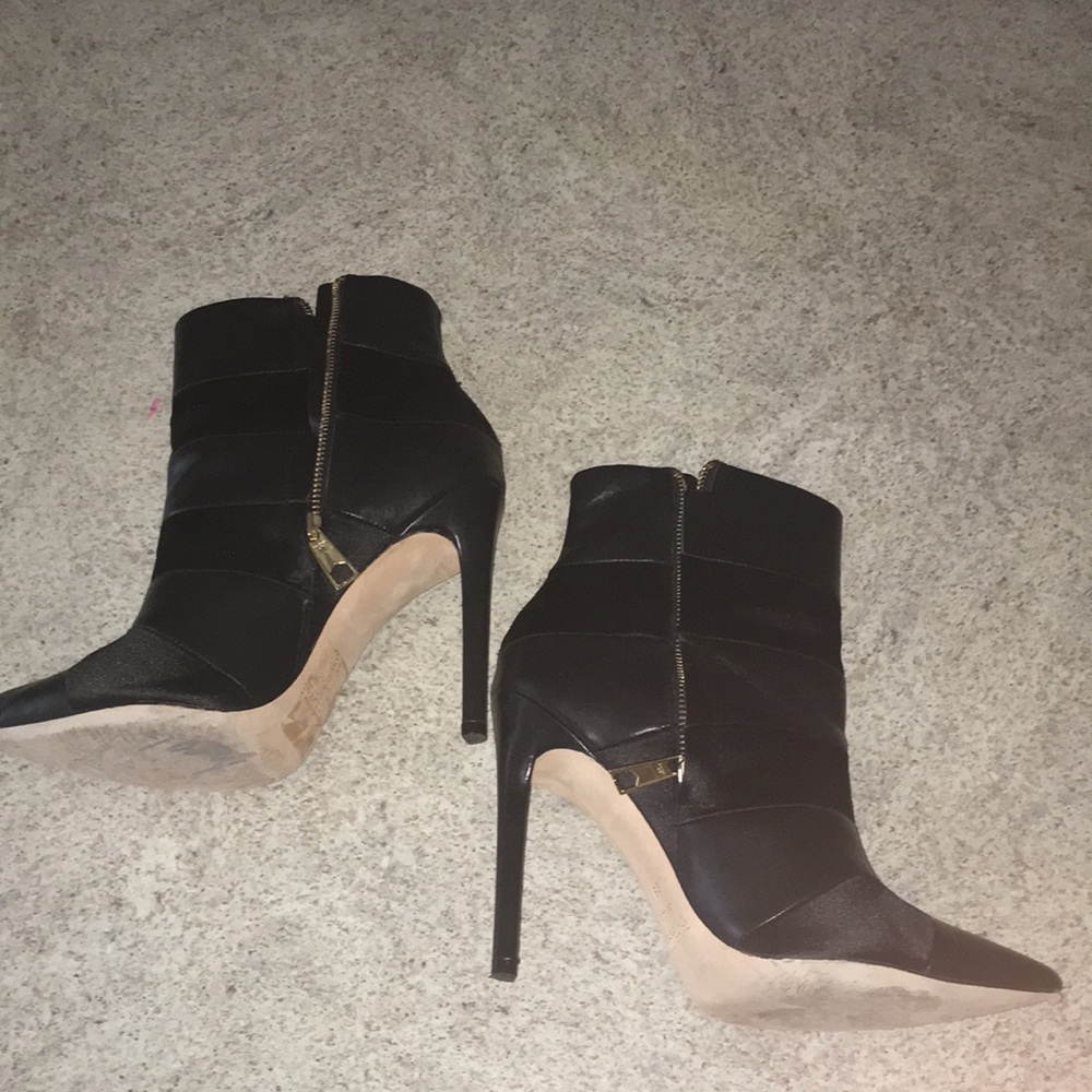 RACHEL ZOE REAL LEATHER N SATIN LEATHER SOLED BADAZZ STILETTO BOOTIES SI… - Picture 9 of 12